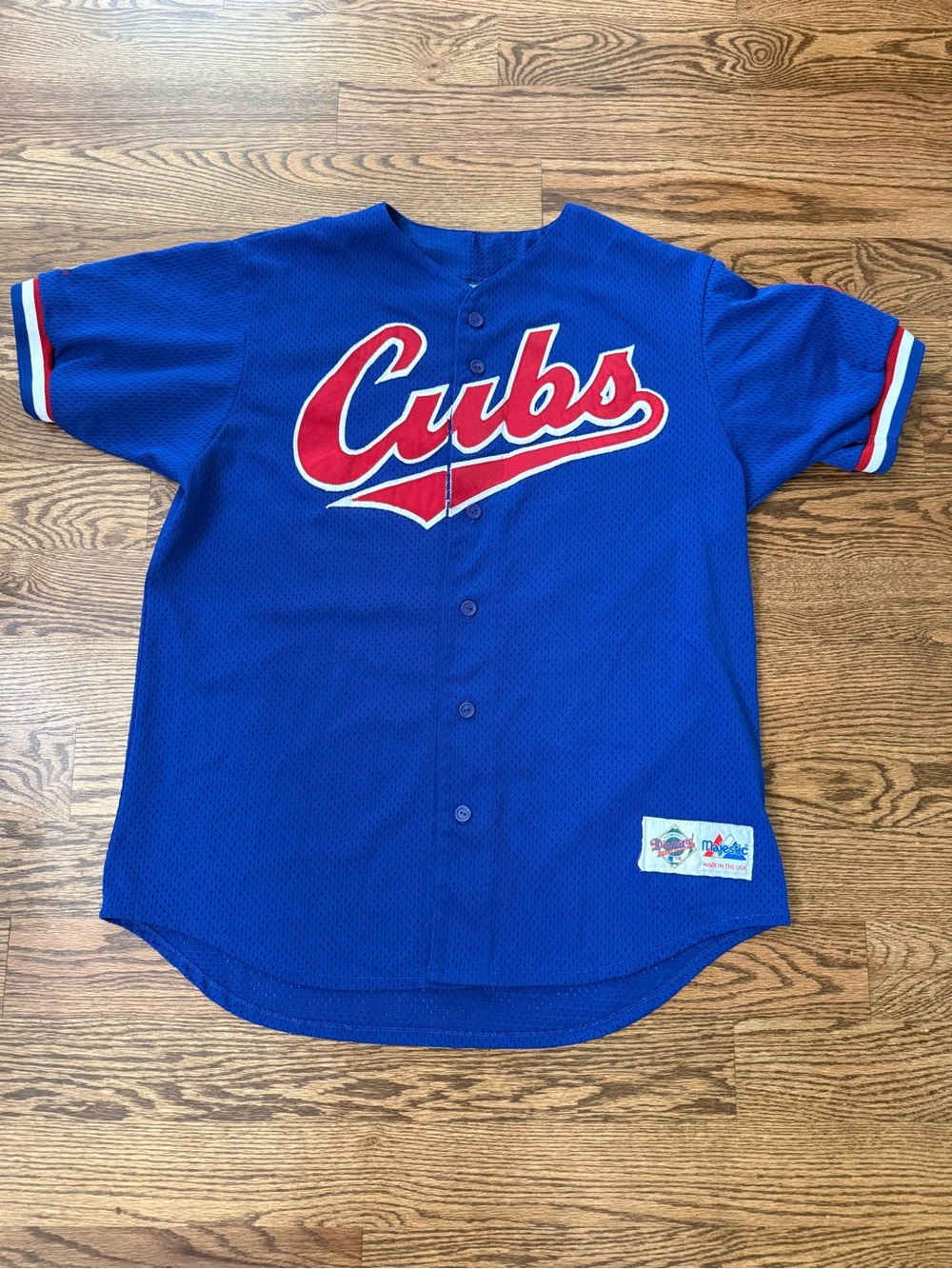 90s Vintage Chicago Cubs Blue Button-Up Mesh Jersey Diamond Majestic Large
